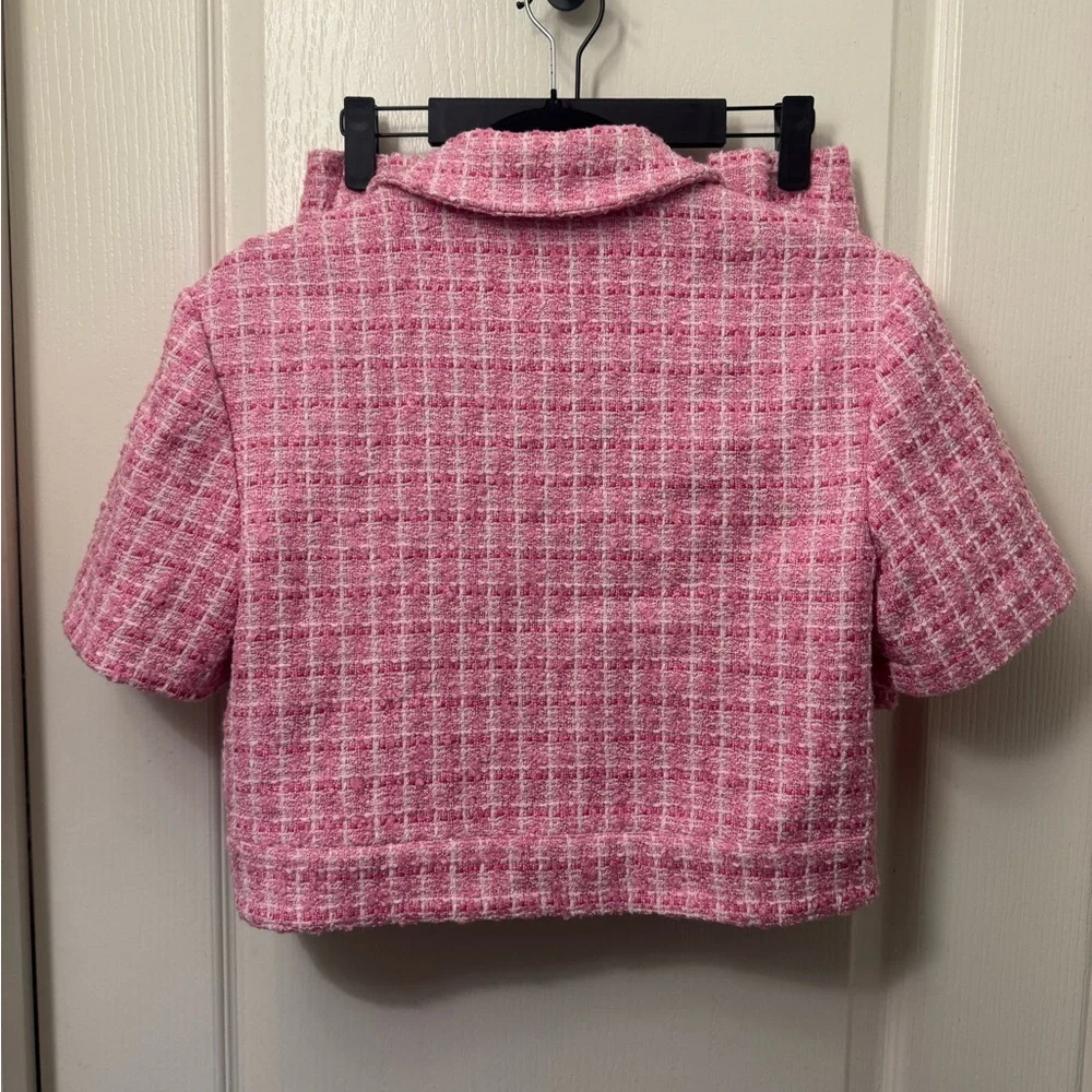 Lovers + Friends Pink Tweed Matching Set Crop Top Mini Skirt Size XS